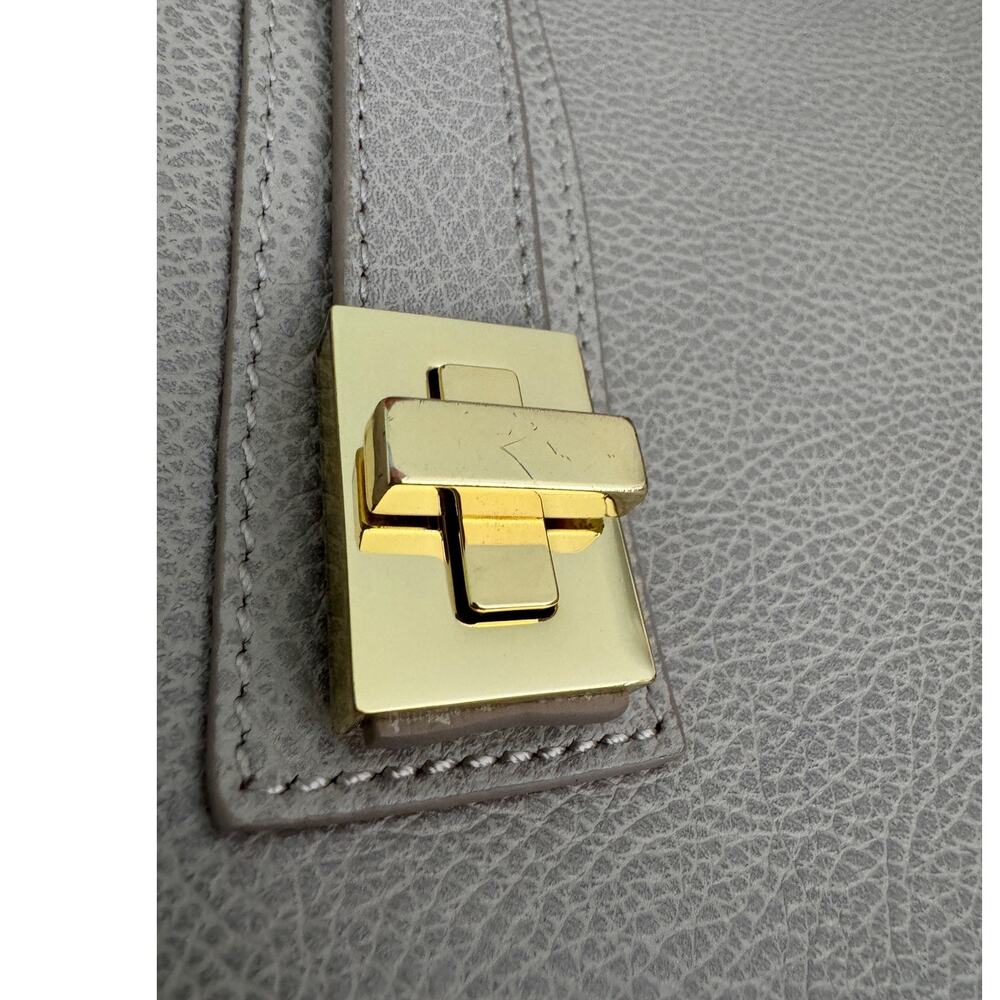 India Hicks Solitaire Tote Gray Pebbled Leather Gold Hardware Large Shoulder Bag - Picture 14 of 16